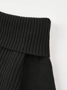 女士休闲可爱Y2K风格露肩可折叠长袖毛衣，适合秋季返校派对穿着 - 黑色 - 查看 7