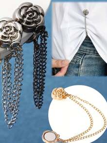 1pc Adjustable Magnetic Camellia Cuff Clips - Durable Alloy, Detachable Hem Clips, Suitable For T-Shirts, Dresses, Pants, Shorten Oversized Sleeves - Nhiều màu - Xem 3