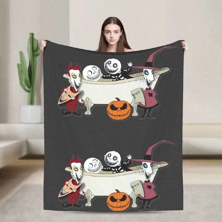 Nightmare Before Christmas Flannel Blankets Funny Throw Blanket For Home 11.Jpg - 白色 - 查看 1