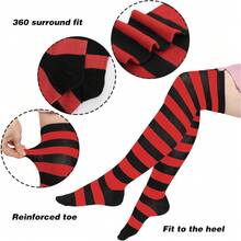 DAZCOS Striped Thigh High Socks Elastic Over The Knee Knit Stockings For Halloween Christmas Daily And Cosplay - 黑白+紅黑 - 查看 3