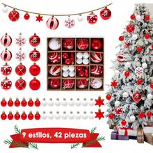 SlowTon Esferas Navideñas 44PCS, Adornos de Bolas Navidad para Árbol de Navidad, con Lazo para Colgar, Irrompibles Colgantes Bolas Decorativas Brillante para Hogar, Bodas, Fiestas, Interior y Exterior - Rojo Blanco - Ver 1