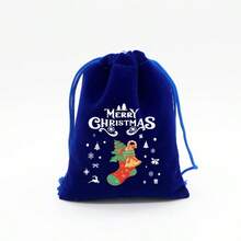 10/5/1 Stück marineblauer Samt Weihnachtsornament Kordelzugbeutel, 12 Weihnachtsthemen Muster Geschenktüten, wiederverwendbare Weihnachts Süßigkeiten Snack Schmuck Beutel, Neujahr Party Weihnachten Samt Kordelzugbeutel (Muster zufällig)