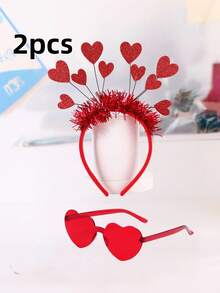 2 Pieces Set Of High-Quality Valentine's Day Headbands, Heart-Shaped Hair Hoops, Wedding Atmosphere Decorations, Valentine's Day Party Supplies, Bride/Maid Of Honor Hair Accessories. New Year Party Gifts