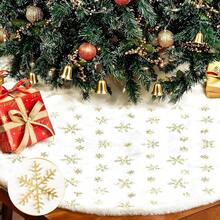 Falda para Arbol de Navidad, 122cm Pie de Arbol Navideño Blanco con Lentejuelas de Copo de Nieve Dorados, Pie de Pino Navideño para Decoración de Navidad, año Nuevo, - Blanco - Ver 13