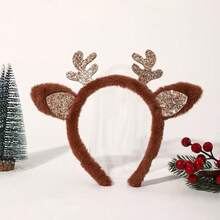 1 件圣诞鹿角可爱节日氛围亮片毛绒头带发饰 - 棕色 - 查看 4