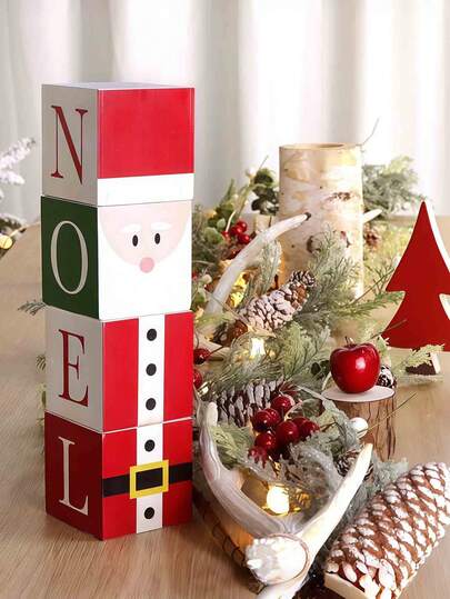 3-Tier Snow Christmas Holiday Snowman Stacking Box - Christmas Wooden Handicraft Letter Tabletop Decoration Item Christmas Snowman Christmas Santa For Party Decoration, Suitable For Christmas, New Year's Day And Winter Party Decoration, Christmas Decoration,