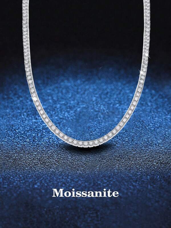 BLOVEMEE 925 Sterling Silver 3.0mm Luxury Moissanite Necklace, Romantic & Fashionable Design, Creative Gift For Men & Women, Suitable For New Year, Christmas, Teacher's Day, Mother's Day, Formal Events, Halloween, Vintage Hip-Hop Style Jewelry, Great For Valentine's Day, Everyday Wear And Formal Occasions, Ideal For Engagement, Wedding, Birthday, Anniversary
