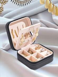 1pc Double Layer Travel Jewelry Box - Mini Portable With Mirror, Pink Organizer For Necklaces/Earrings, Travel Essential, Great Gift For Women, Christmas, New Year