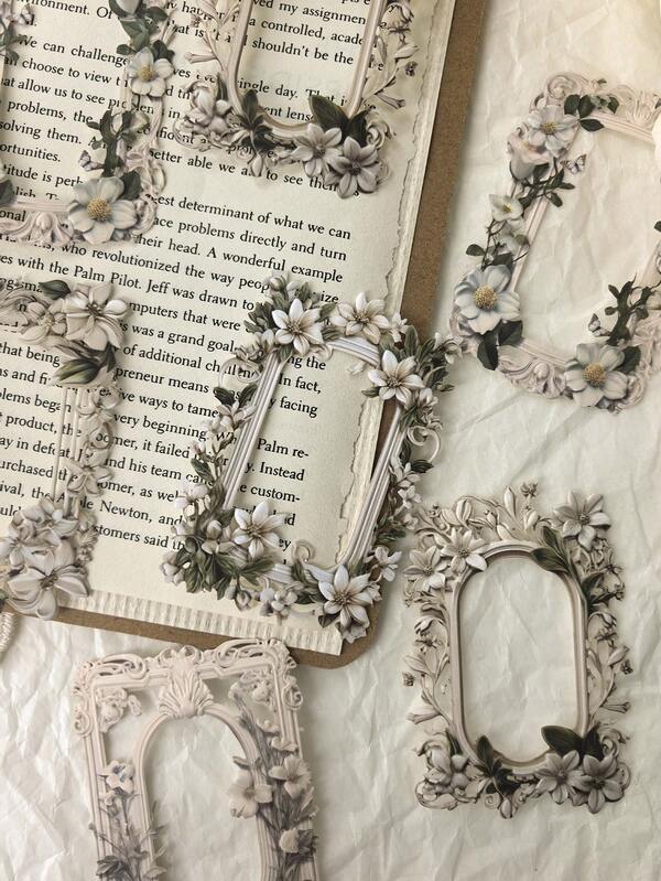 10 piezas/paquete Borde floral vintage con relieve hueco, materiales decorativos DIY para scrapbooking