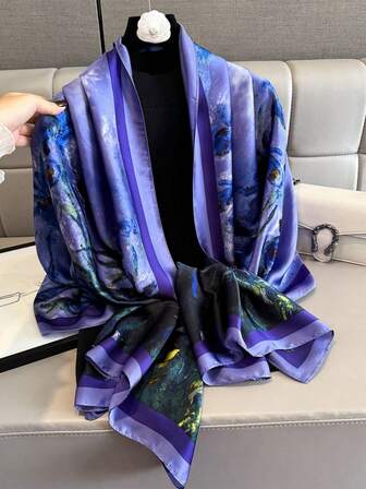 1pc Floral Print Scarf, Elegant Outdoor Sun Protection Romantic Style, Suitable For Outdoor Travel, Can Be Used As Headband, Hair Tie, Hair Hoop, Ideal For Self-Decoration