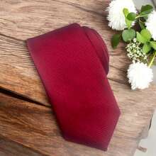 Solid Color Striped Men's Tie With Quality Texture, A Must-Have For Weddings, Business And Formal Occasions - Red - View 2