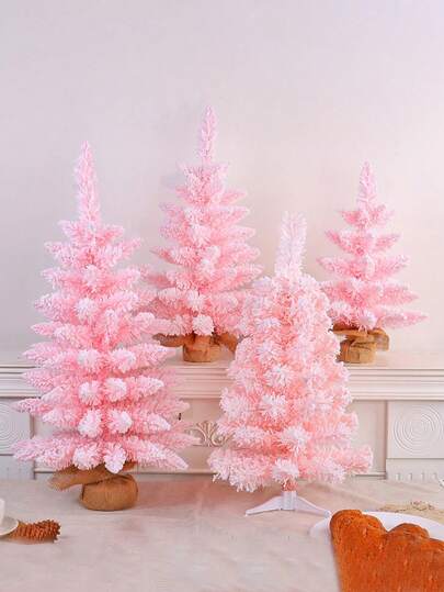 1pc 23.62-Inch Christmas Pink Flocked Christmas Tree Exquisite Home Decoration Ornament, For Indoor Party Scene Setup, Garden Decoration, Holiday Souvenir Gift For Family And Friends