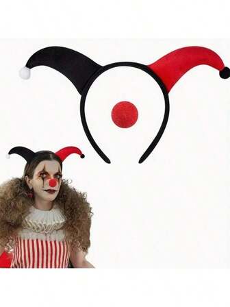 2pcs Ghostly Red Nose Headband, Party Devil Hair Accessories, Funny Clown Carnival Costume Headwear, Suitable For Halloween Party, Carnival And Cosplay Decorations, Solid Color Cute