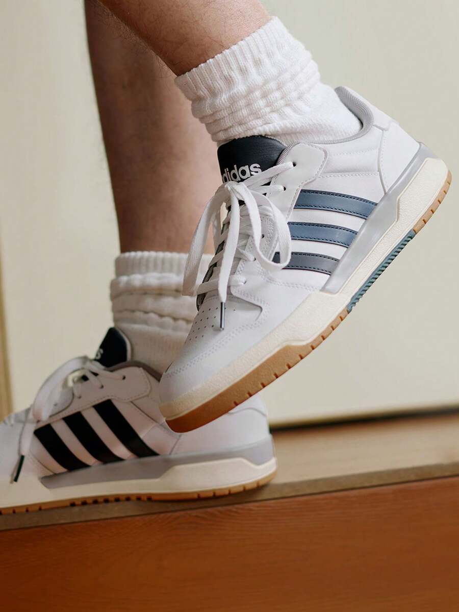 Adidas ENTRAP Comfortable Versatile Non-Slip Durable Low-Top Retro Basketball Shoes, Unisex, White & Blue, Retro American Campus Style Teenage Vibe Basketball Sneakers - White - View 1