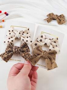 Set de 5 pinzas para el cabello de bebé niña en beige y marrón con diseños de moño, lunares, flor, estampado de leopardo y pato, pinzas para el flequillo y lados, accesorios de cabello elegantes, aptos para uso diario, Navidad y Día de San Valentín