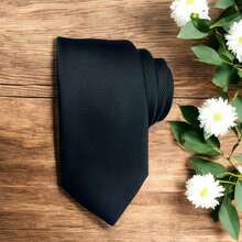 Solid Color Striped Men's Tie With Quality Texture, A Must-Have For Weddings, Business And Formal Occasions - Black - View 5