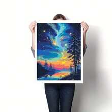 1pc Adult DIY Digital Oil Painting Kit, Polyester Canvas Starry Landscape Acrylic Painting, Frameless 19.68x15.74 Inches, Beginner Watercolor Painting Set, Home Decor, Ideal Gift For Friends - Multicolor - View 3