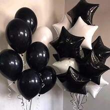 22 unidades. Globos de helio de aluminio de estrella blanca y negra decoración para de cumpleaños y boda Shower juguetes para niños suministros de Globos de aire de látex - Como la imagen - Ver 7