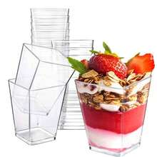 50/20/10pcs Dessert Cups, Transparent Mini Plates, With/Without Lids Mousse Cups For Tiramisu, Pudding, Mousse, Snacks, Party Supplies, Food Containers
