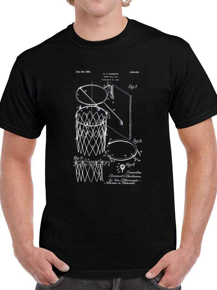1925 Basketball Goal Net Vintage Patent T Shirt - Style 27 - View 1