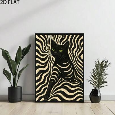 1 幅黑白卡通复古风格猫咪动物油画帆布艺术墙壁装饰，现代写实艺术风格猫咪印刷海报图片，适用于房间装饰、走廊、书房、卧室墙壁装饰、秋季装饰（无画框）