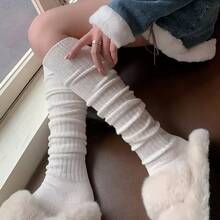 1/3/5 Pares de Meias Longas Grossas Femininas - Ajuste Justo, Cor Sólida com Listras Laterais, Lavável em Máquina, Adequado para Botas de Outono/Inverno, Design Casual e da Moda, Meias de Inverno | Meias Finas | Texturizadas - Multicolorido - Visão 8