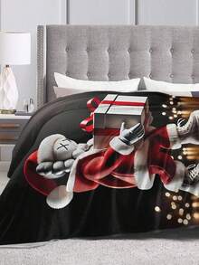 1pc Kawss Kawaii Kaw Gifts Blankets Ultra Soft Flannel Throw Blankets For Living Room Decor Bedroom Couch Sofa Chair Office Car - 黑色 - 查看 2