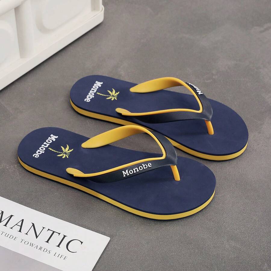 Men's Flip Flops, High-End Non-Slip Odor-Resistant Thong Sandals, Fashionable Rubber Outdoor Thick-Soled Beach Shoes - Blue - View 1