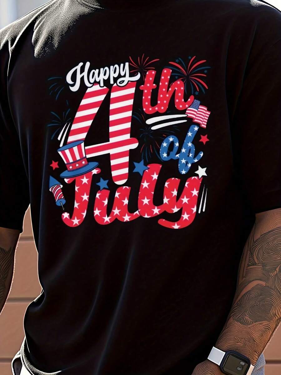 Men's 4th Of July Patriotic Graphic T-Shirt - 100% Cotton Breathable Casual Tee - 款式3 - 查看 1