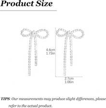 Bow Earrings For Women  Sparkly Rhinestone Chain Tassel Earrings Cute Ribbon Stud Earring Daily Party Jewerly Gifts Christmas Stocking Stuffers - B6: anting pita perak - View 6