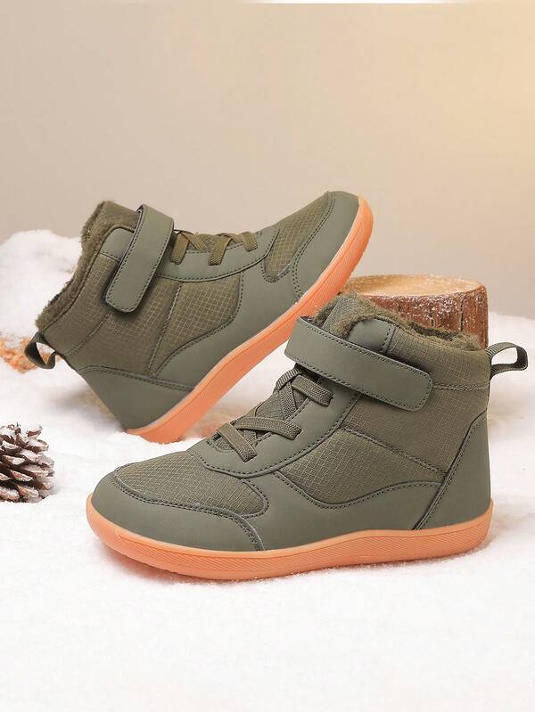 Winter New Kids Snow Boots, Boys High-Top Warm Plush Lined Outdoor Camouflage Anti-Slip Snow Sports Shoes