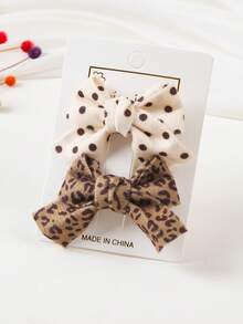 Set de 5 pinzas para el cabello de bebé niña en beige y marrón con diseños de moño, lunares, flor, estampado de leopardo y pato, pinzas para el flequillo y lados, accesorios de cabello elegantes, aptos para uso diario, Navidad y Día de San Valentín