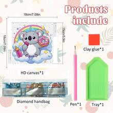 1pc Framed Teddy Bear Diamond Painting Craft, Sewing Animal Diamond Art, Children's New Year Excellent Drawing Reward Focus Practice Craft, New Year, Christmas, Birthday, Party Gift, Handmade Diamond Sloth Painting (With Frame), Student Back To School Diamond Painting - Watermelon Pink - View 10