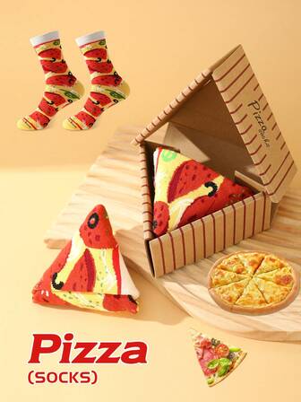 1 Pair Pizza Print Socks, Suitable For Daily Life And Outdoor Sports, Quality Thick Women Socks For Autumn/Winter, Interesting Tomato Striped Pattern Men's Crew Socks, Unique Holiday Gift Set Design Long Socks, Suitable For Halloween/Christmas/Birthday Party/Valentine's Day/Anniversary And Various Festivals Whimsical Gifts, Fun Surprise Socks To Give To Friends/Family/Loved Ones