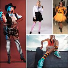 Long Striped Socks Over Knee Thigh High Stockings For Women Girls Cosplay Costumes Party Accessories - Trắng và Vàng - Xem 2