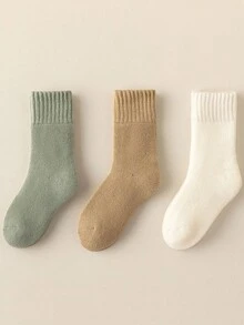 1双/3双装儿童加厚纯色中筒袜，保暖内衬，男女童均适用，冬季保暖 - 彩色 - 查看 21
