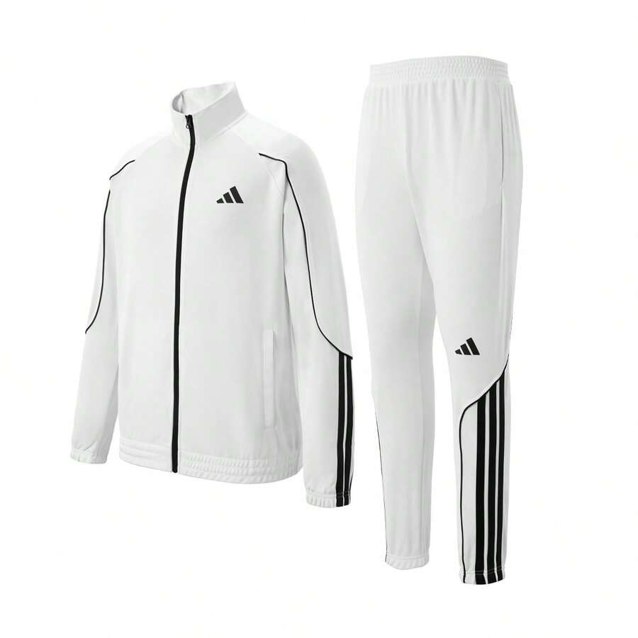 Bộ đồ thể thao Adidas unisex, bộ hai món gồm áo khoác và quần ống đứng cho mùa thu (có nhiều kích cỡ nhỏ, hãy đặt hàng lớn hơn một cỡ nếu bạn thích mặc rộng rãi). - trắng - Xem 1