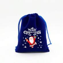 10/5/1 Stück marineblauer Samt Weihnachtsornament Kordelzugbeutel, 12 Weihnachtsthemen Muster Geschenktüten, wiederverwendbare Weihnachts Süßigkeiten Snack Schmuck Beutel, Neujahr Party Weihnachten Samt Kordelzugbeutel (Muster zufällig)