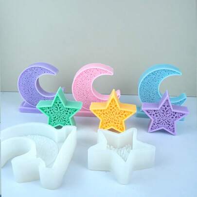 1 pezzo Stampo in silicone a forma di stella e luna, adatto per cioccolato, decorazione di torte, creazione di gioielli in resina fai-da-te, artigianato di candele - colore e stile casuali, kit per la realizzazione di gioielli fatti a mano, decorazione per la festa della luna, vacanze, feste di compleanno
