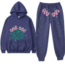 Spider Web 55555 Men's 2025 Graphic Letter Print Sweatshirt & Jogger Pants Set, Oversized Knit Sweater With Cuffed Hem, Casual Streetwear Tracksuit, Y2K Autumn Winter Loungewear - Y藏青色綠網555 - 查看 10