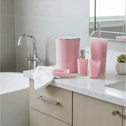 Juego de 5 piezas de accesorios de baño de lujo con acabado electrolítico de plástico, incluye bandeja, portacepillos de dientes, vaso y accesorios de encimera