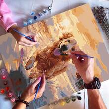1 Set DIY Digital Oil Painting Kit, Cute Golden Retriever Canvas Painting, Unframed Adult Art Craft, Pet Portrait Wall Decor, Relaxing Hobby Suitable For Stress Relief, Paint By Numbers, Handmade Beginner Painting, Ideal Gift For Friends - Multicolor - View 4