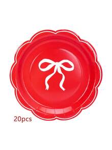 10pcs/20pcs/50pcs Red Pink White Bow Paper Plates 7 Inch Red Scalloped Plates Disposable Dinner Plate For Wedding Babe Shower Birthday Party Valentine Day Dessert Plate - Bow Style - View 12