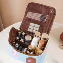 1 pezzo Borsa trucco per donne con motivo dopamina, grande capacità, scomparti, portatile e impermeabile per il viaggio, da tenere in mano