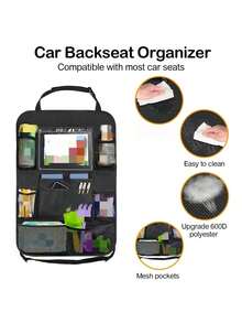Car Backseat Organizer With 10" Table Holder, 9 Storage Pockets Seat Back Protectors Kick Mats For Kids Toddlers, Travel Accessories,