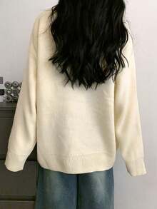 新款情侣宽松韩版字母落肩长袖套头毛衣，秋冬 - 杏色 - 查看 5