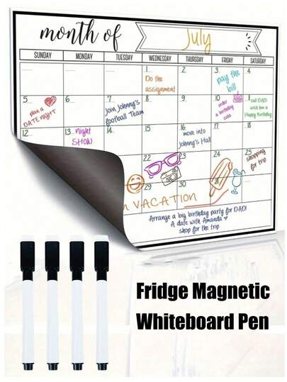 5 piezas Calendario magnético de pizarra blanca para refrigerador, planificador mensual con imán fuerte para organización de la cocina, planificación de comidas, tareas, listas de tareas pendientes, útiles escolares, vuelta al cole, superficie blanca a prueba de manchas, fácil de limpiar, reutilizable