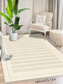 1PC Machine Washable Large - Size Modern White And Brown Striped Pattern Area Mat Rug Indoor Living Room Decorative Rug With Stylish White And Brown Striped Pattern Design Durable Easy Clean Floor Mat For Home Decoration Kitchen Rug