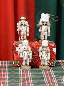 2025新款圣诞节胡桃夹子吊坠4件套，创意士兵木偶装饰，白色胡桃夹子雕像，胡桃夹子士兵树饰，适合节日派对、圣诞礼物、家居圣诞装饰