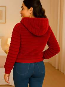 Chamarra Ligera de Peluche con Capucha. Suave. - Rojo - Ver 2